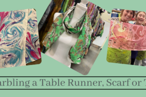 Marbling a Table Cloth, Scarf or Tie on January 18th from 3:3- to 5:30 (Taught by Stephanie, Classroom A and B, $29)