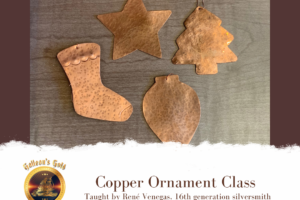 Copper Ornament Class, Fri Dec 6, 6:00pm–9pm (taught by Rene Venegas in Classroom A, $14)