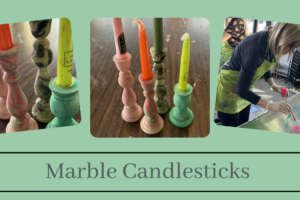 Marbling 2 Wooden Candlestick Holders Saturday, May 16th from 3:00 to 4:00 (Taught by Stephanie, Classroom, $19)