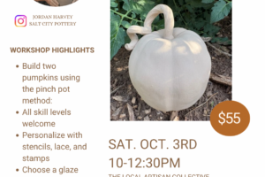 Pumpkin Workshop, 10/3/26 10:00 pm – 12:30 pm (Taught by Jordan, Classroom, $55)